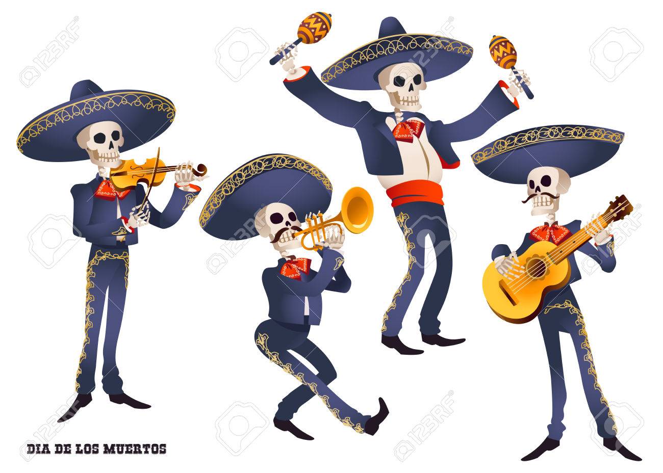 Dia de Muertos. Mariachi band musician of skeletons. Mexican tradition. Vector illustration. - 85357051 Dia de Muertos. Mariachi band musician of skeletons. Mexican tradition. Vector illustration. - 85357051