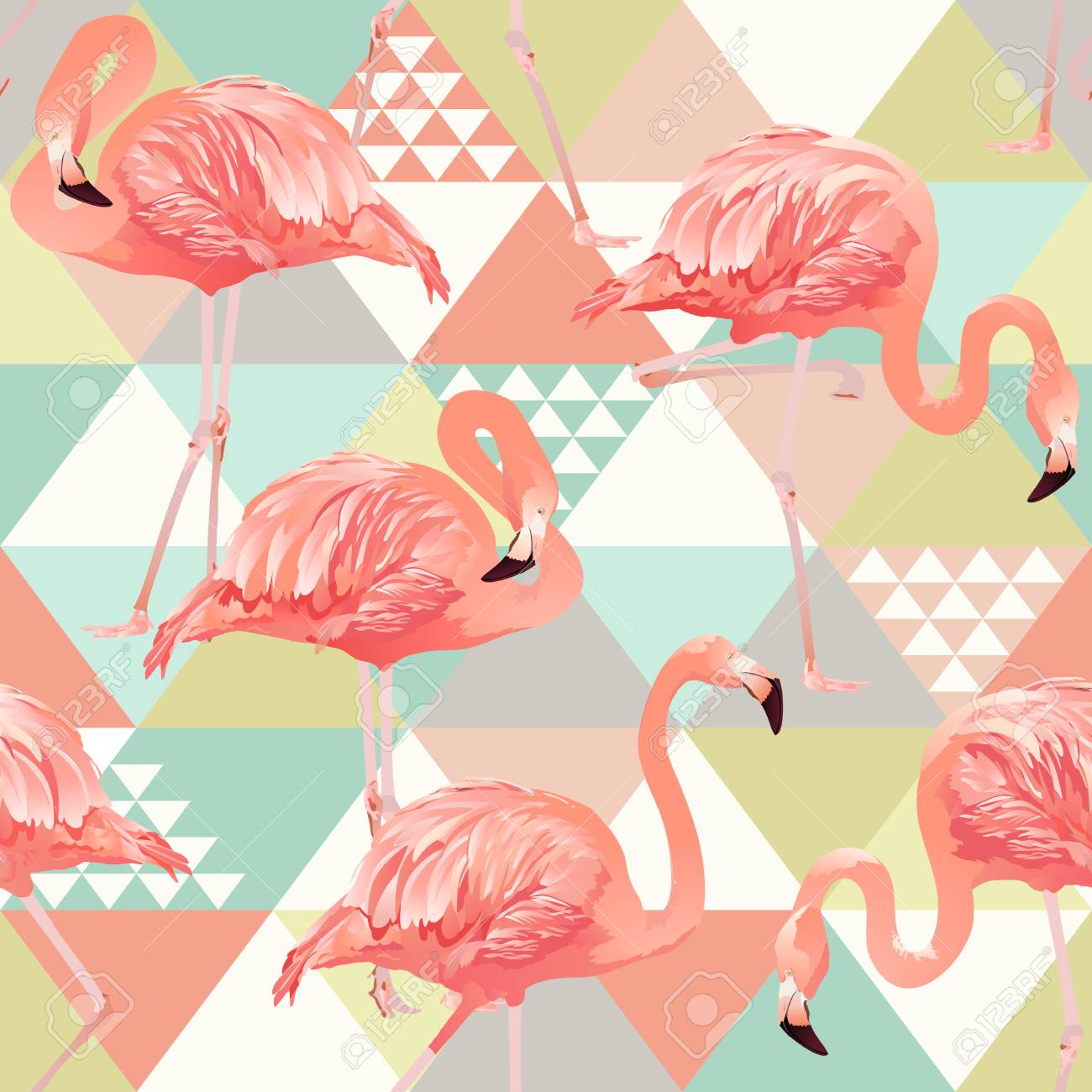 Jungle pink flamingos. Wallpaper print background mosaic. Exotic beach trendy seamless pattern, patchwork illustrated floral vector tropical banana leaves. - 94221516 Jungle pink flamingos. Wallpaper print background mosaic. Exotic beach trendy seamless pattern, patchwork illustrated floral vector tropical banana leaves. - 94221516