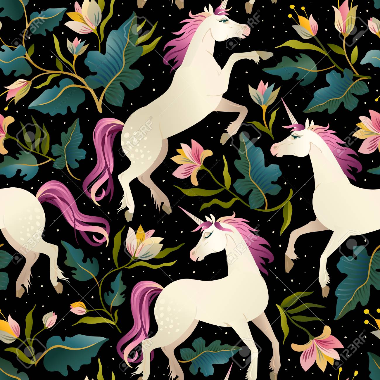 Seamless pattern with beautiful unicorns. Vector magic background for kids design. - 94764727 Seamless pattern with beautiful unicorns. Vector magic background for kids design. - 94764727