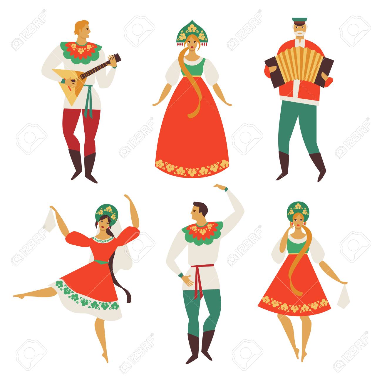 Russian folk costume. Flat design. Vector illustration. - 97467691 Russian folk costume. Flat design. Vector illustration. - 97467691