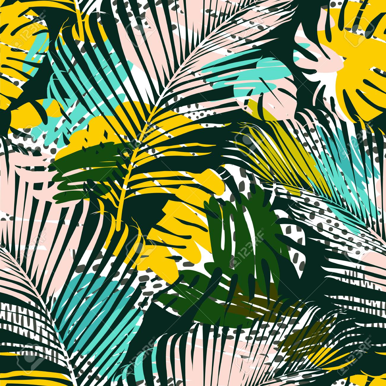Tribal seamless pattern with abstract leaves Hand draw texture. Vector template. - 102657736 Tribal seamless pattern with abstract leaves Hand draw texture. Vector template. - 102657736
