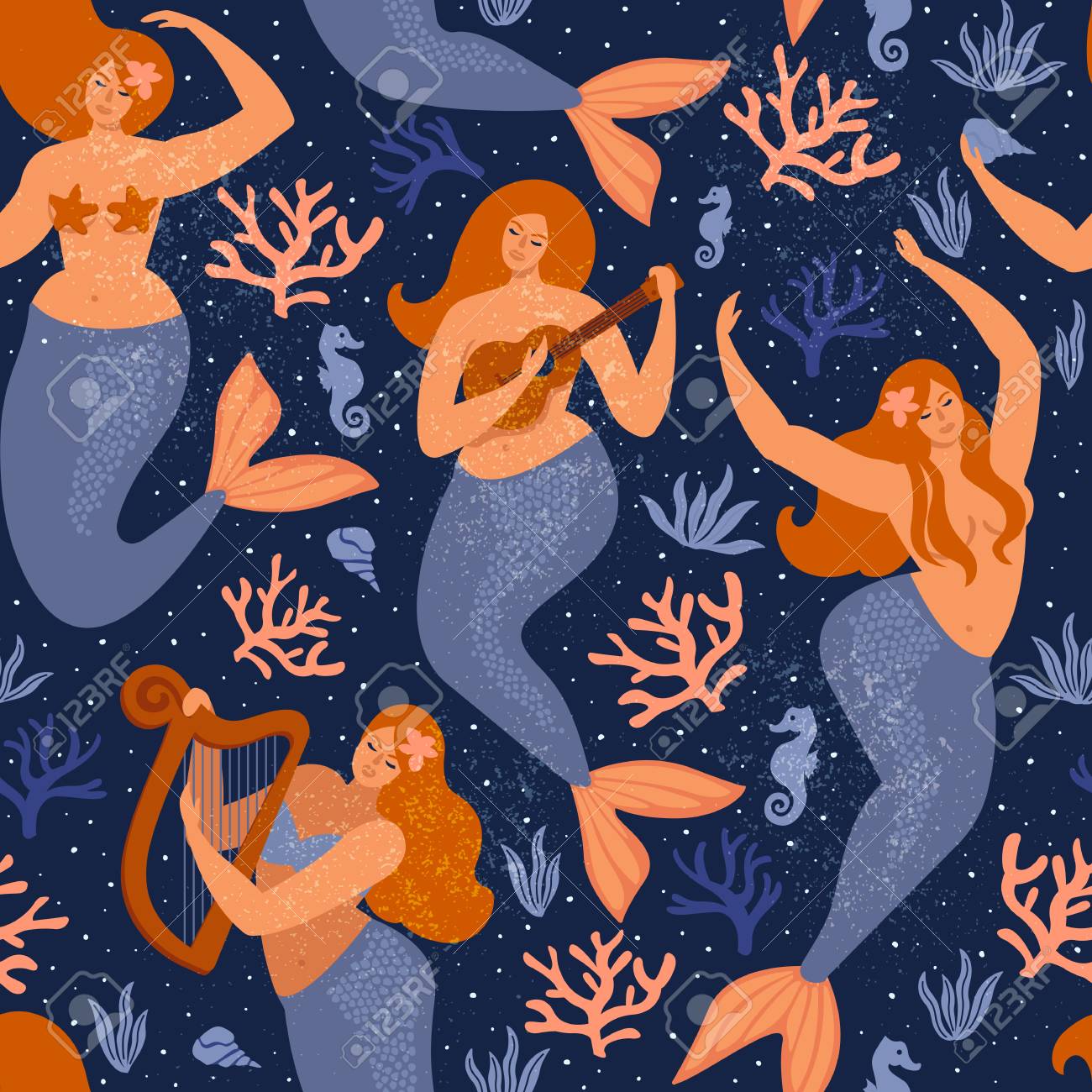 Seamless childish pattern with cute mermaids. Undersea vector trendy texture. Perfect for fabric, textile and wrapping. - 103283856 Seamless childish pattern with cute mermaids. Undersea vector trendy texture. Perfect for fabric, textile and wrapping. - 103283856