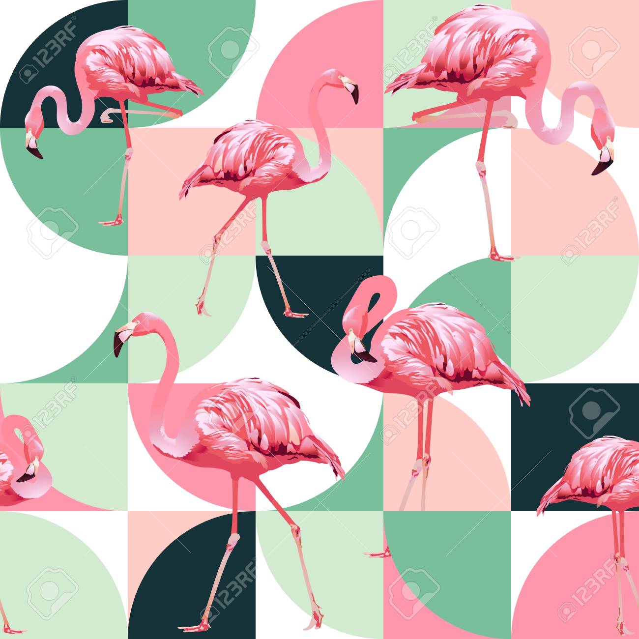 Exotic beach trendy seamless pattern, patchwork illustrated floral vector tropical banana leaves. Jungle pink flamingos. - 107471135 Exotic beach trendy seamless pattern, patchwork illustrated floral vector tropical banana leaves. Jungle pink flamingos. - 107471135