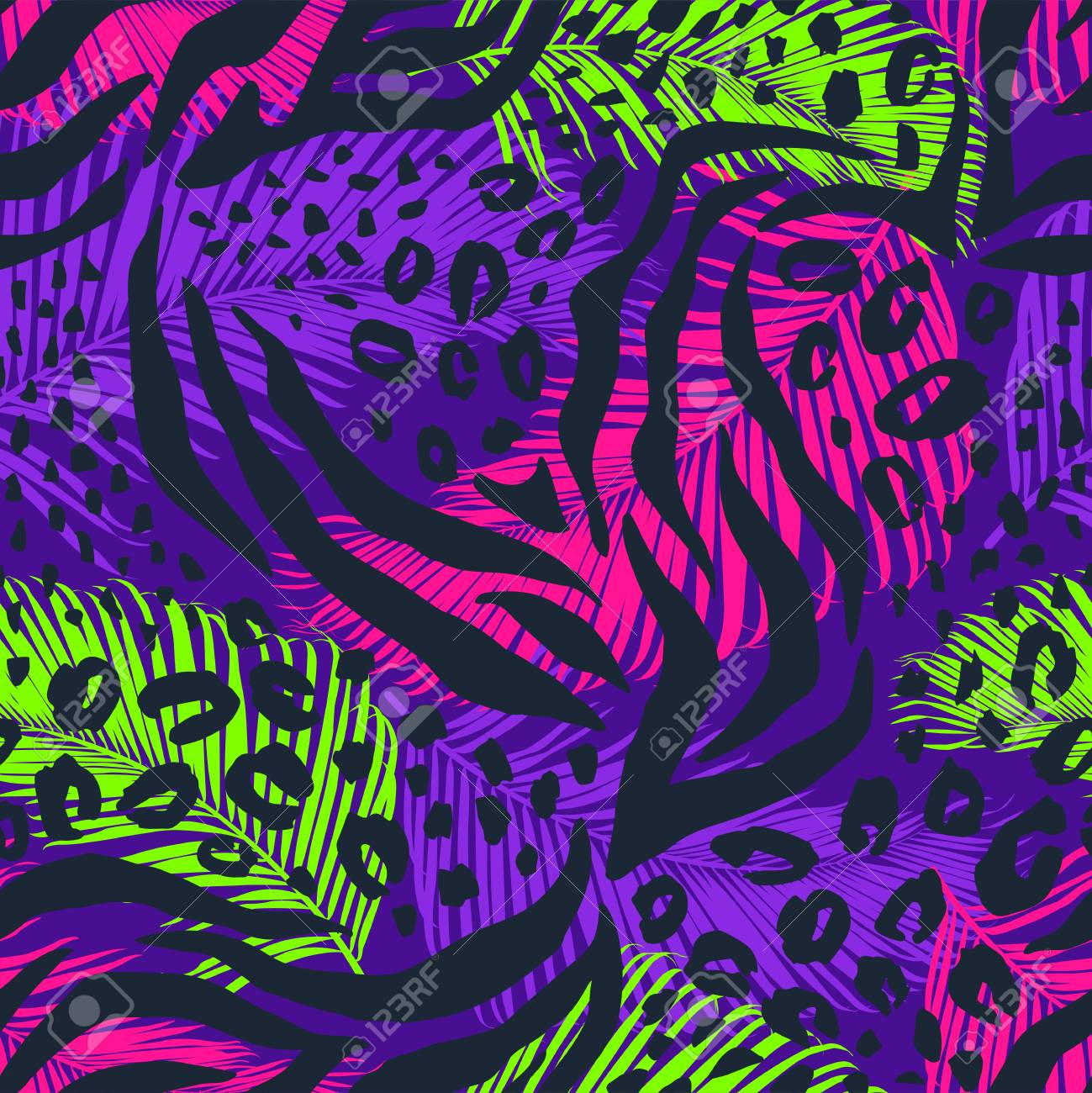 Abstract geometric seamless pattern with animal print. Trendy hand drawn textures. - 127302421 Abstract geometric seamless pattern with animal print. Trendy hand drawn textures. - 127302421