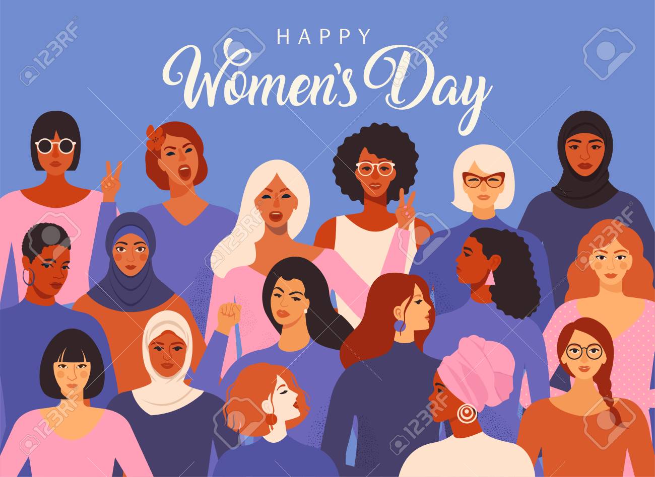 Female diverse faces of different ethnicity poster. Women empowerment movement pattern. International women s day graphic in vector. - 117562394 Female diverse faces of different ethnicity poster. Women empowerment movement pattern. International women s day graphic in vector. - 117562394