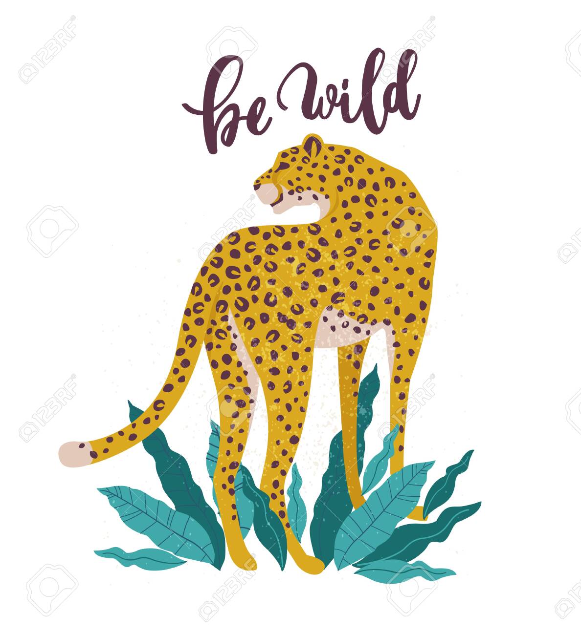 Be Wild slogan. Leopard. Typography graphic print, fashion drawing for t-shirts. Vector stickers, print, patches vintage. - 132183413 Be Wild slogan. Leopard. Typography graphic print, fashion drawing for t-shirts. Vector stickers, print, patches vintage. - 132183413