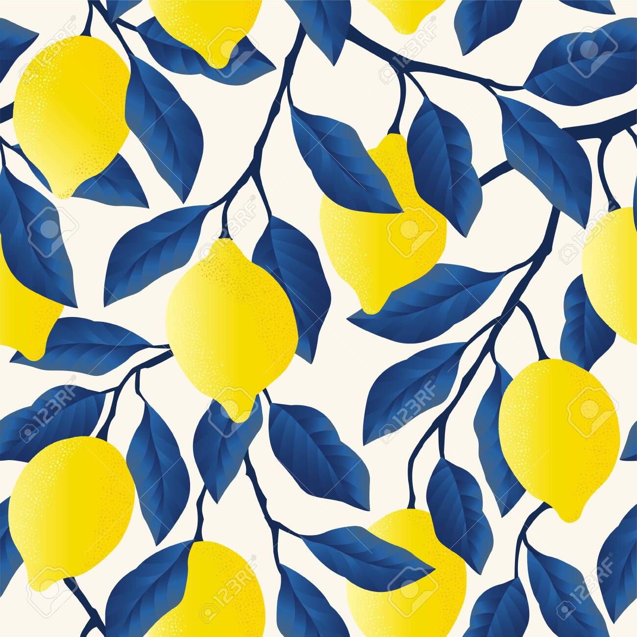 Tropical seamless pattern with bright yellow lemons. - 132183509 Tropical seamless pattern with bright yellow lemons. - 132183509