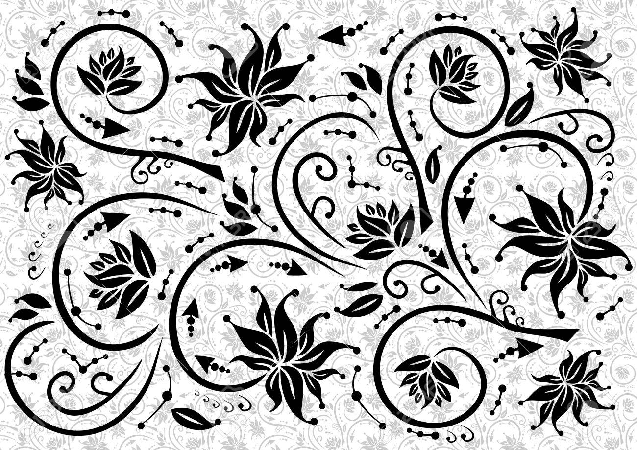 抽象的な黒花飾りのイラスト のイラスト素材 ベクタ Image