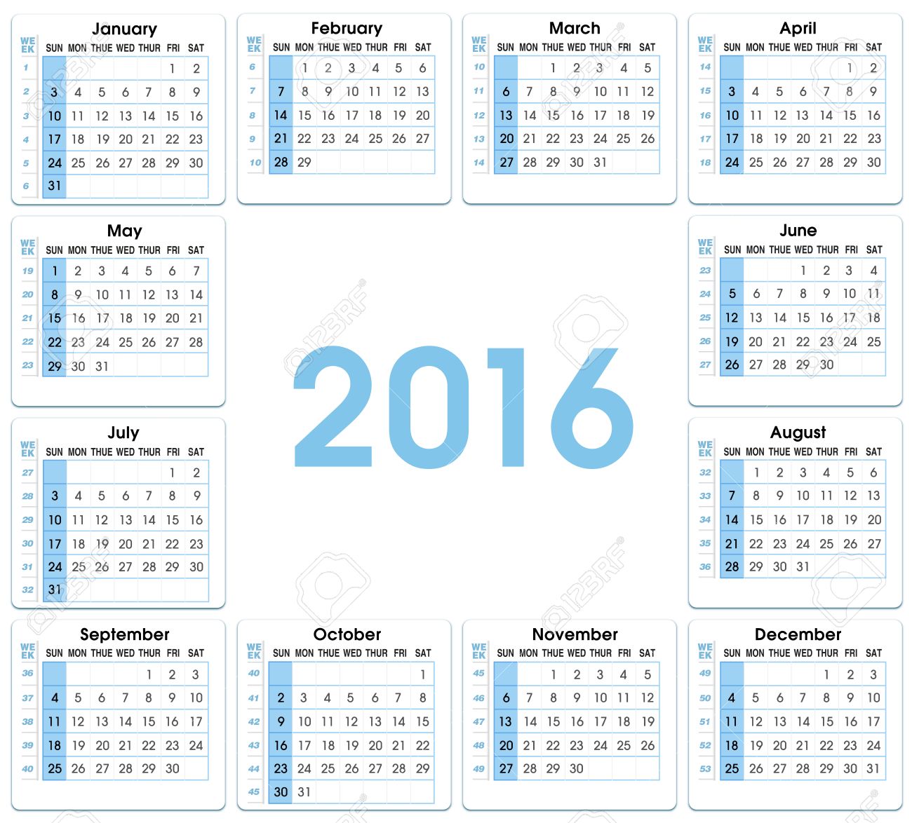 calendar 2016 12 months