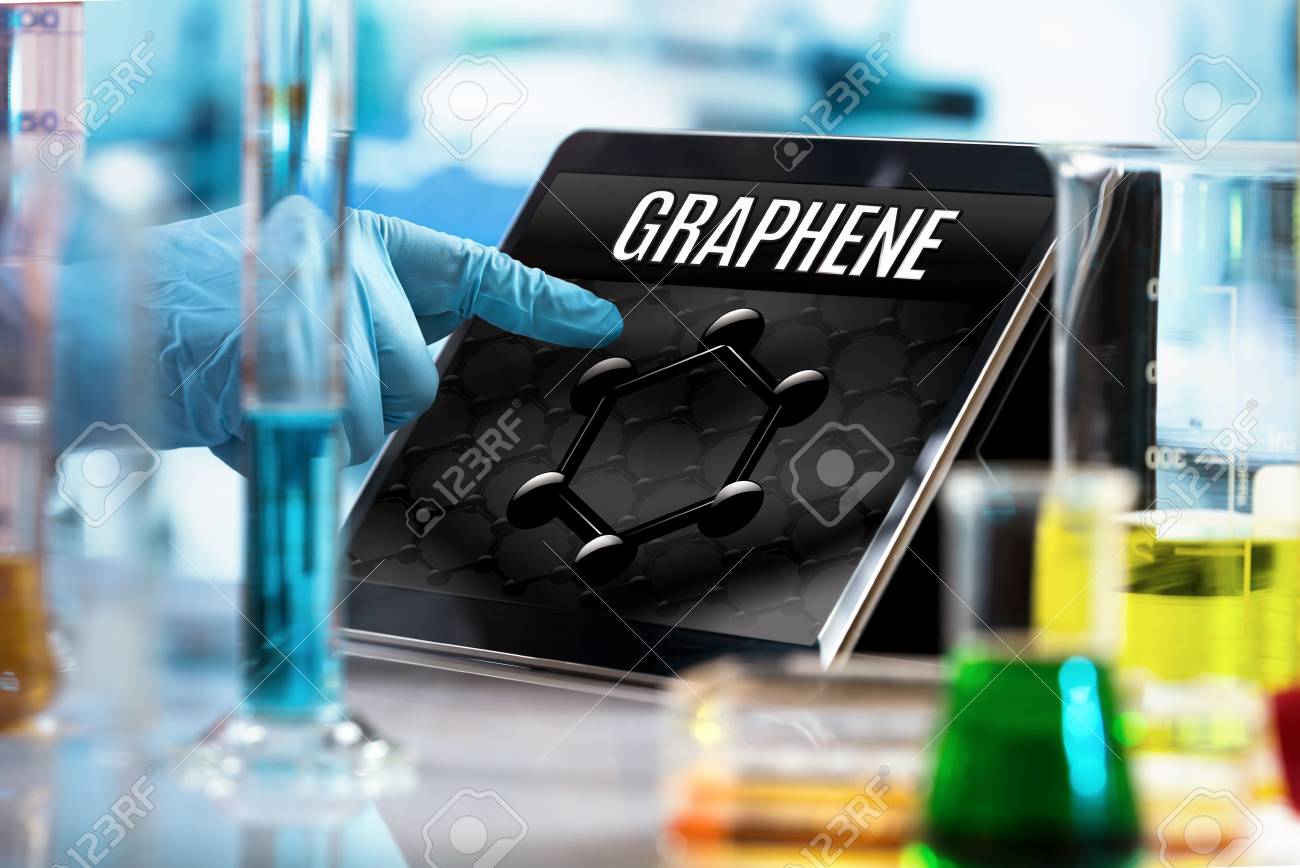technological researcher working in the lab with screen computer and conceptual representation of graphene material / engineer working in the research laboratory with the tablet and symbol graphene in the screen - 103398880 technological researcher working in the lab with screen computer and conceptual representation of graphene material / engineer working in the research laboratory with the tablet and symbol graphene in the screen - 103398880