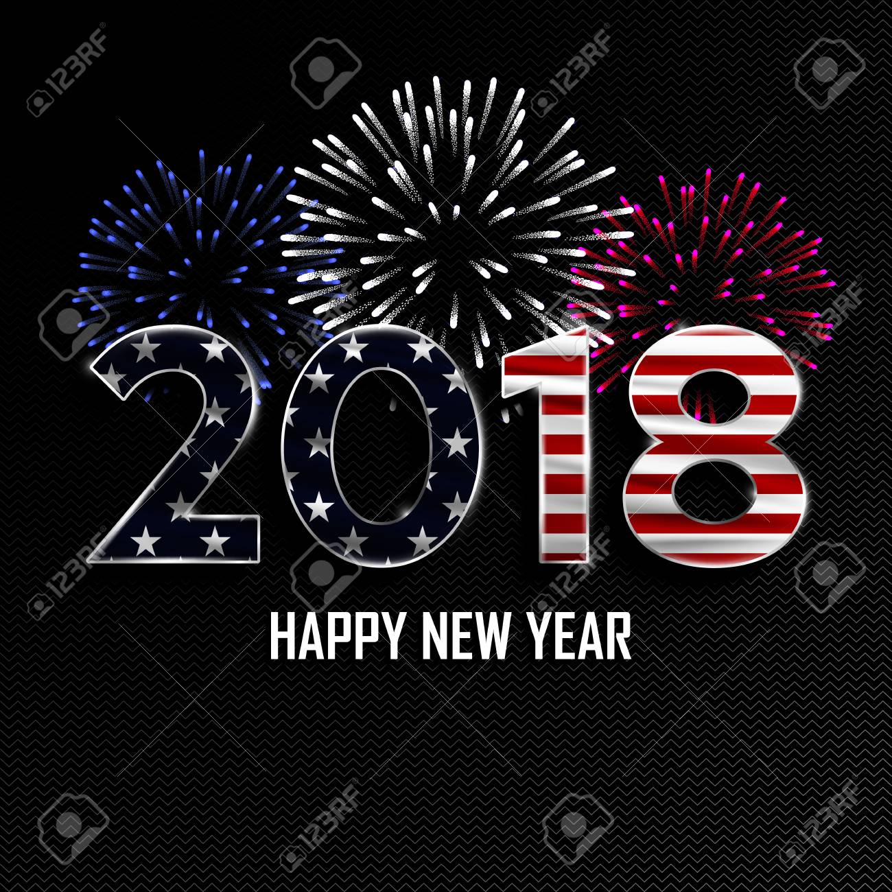 新年あけましておめでとうございます メリー クリスマス アメリカと花火の国旗と 18 年背景 ベクトルの図 のイラスト素材 ベクタ Image