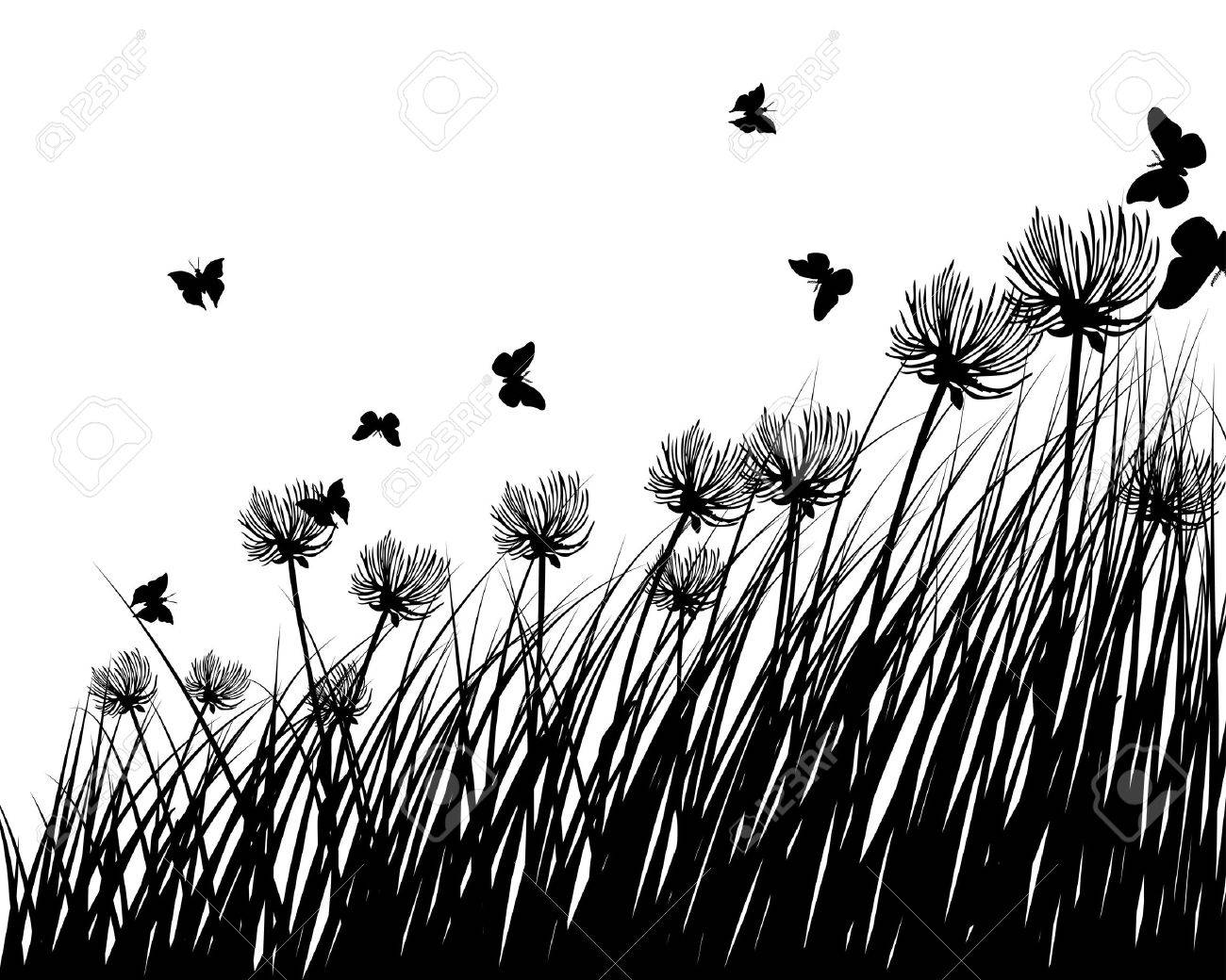 草シルエット背景 すべてのオブジェクトが区切られます のイラスト素材 ベクタ Image