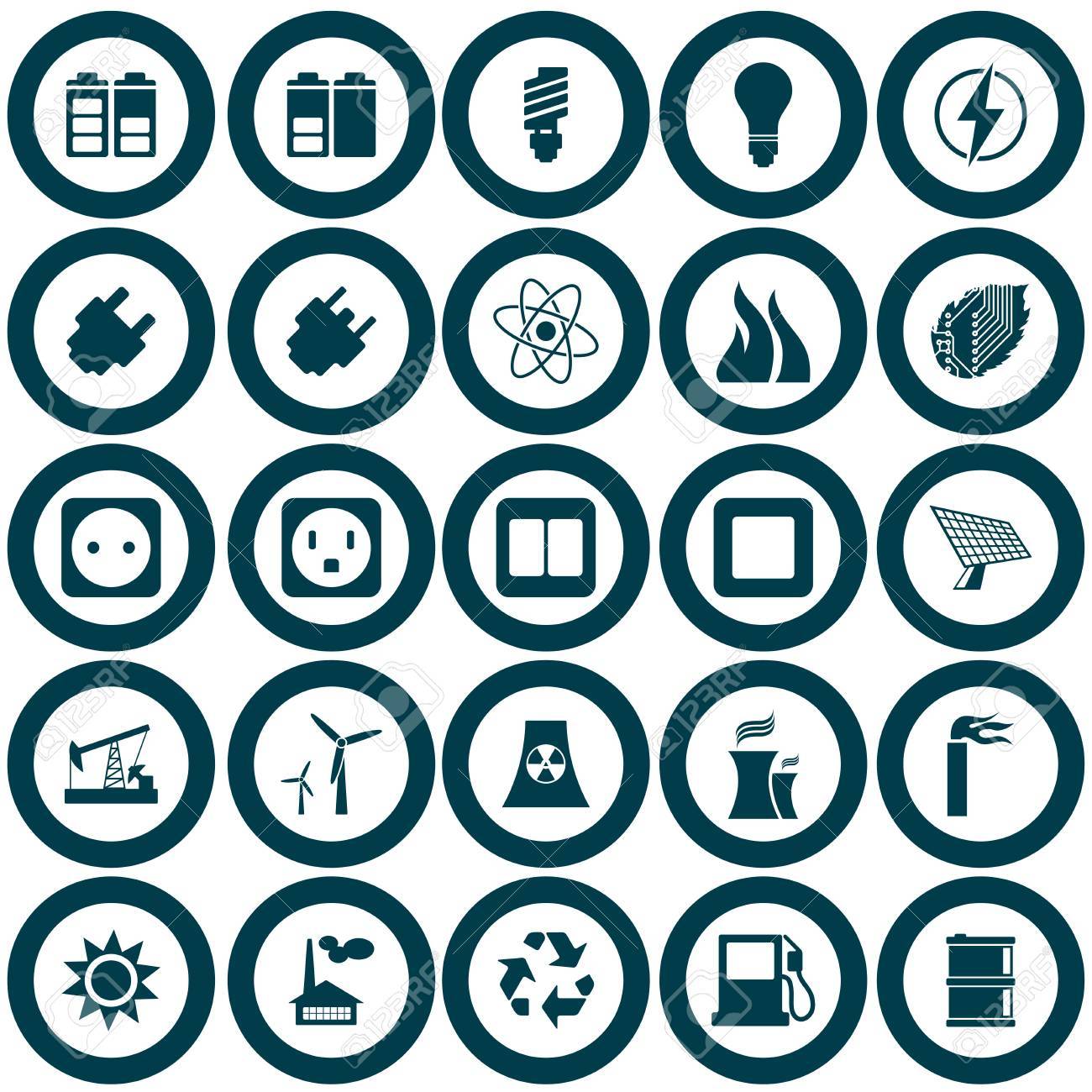 電気 電力 エネルギーのアイコンを設定します イラスト のイラスト素材 ベクタ Image