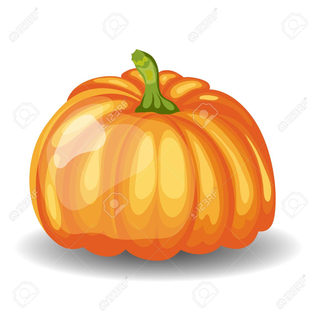 Beautiful Glossy Orange Pumpkin Over White Background Cute Icon