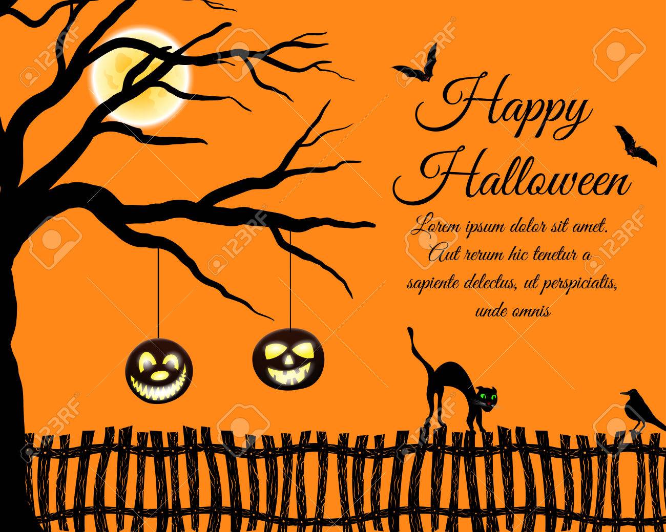 happy halloween greeting card elegant design with tree bats halloween greetings card