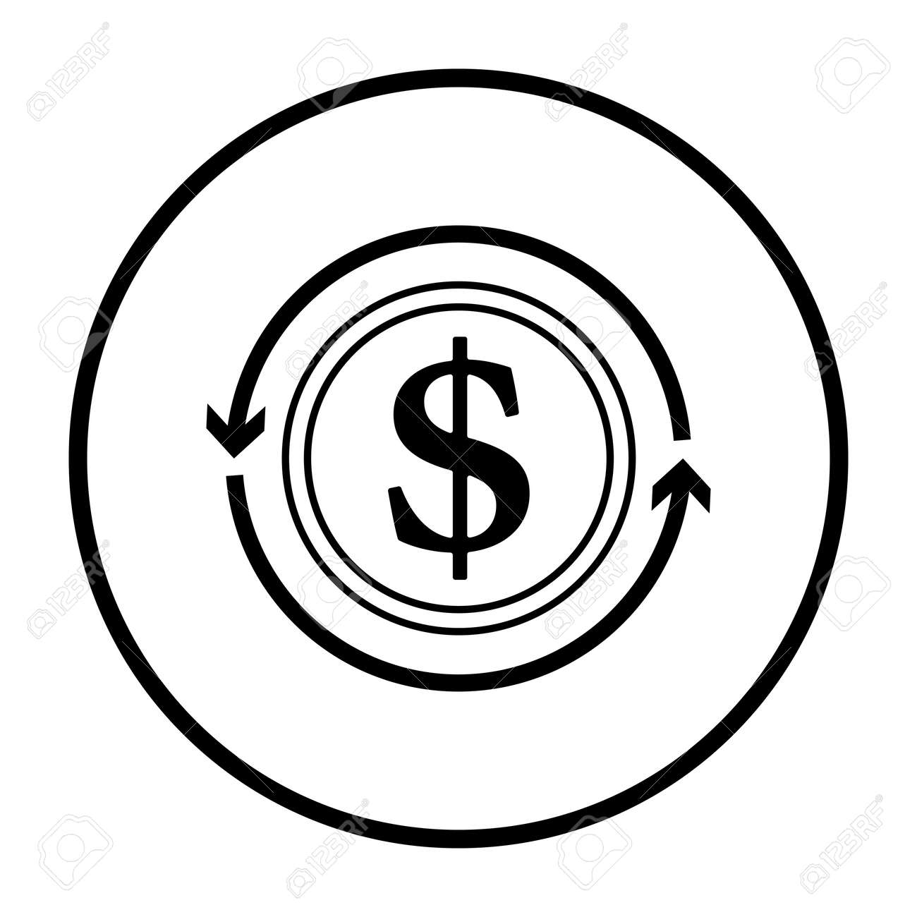 キャッシュバックコインアイコン。シンサークルステンシルデザイン。ベクトルイラスト。のイラスト素材・ベクター Image 163582631