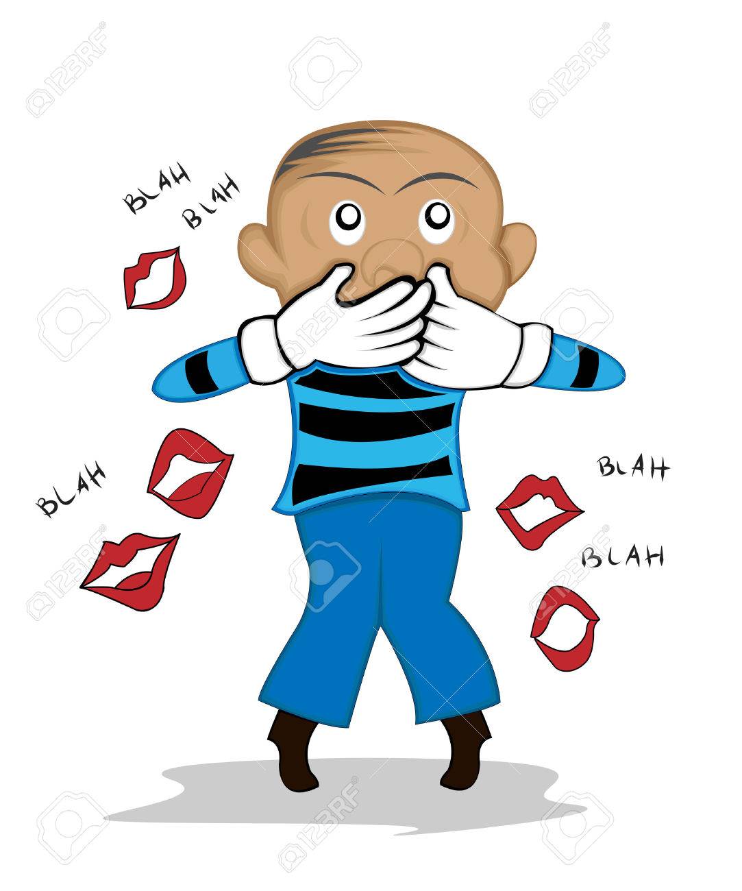 an illustration of a baldy man closing his mouth surrounded by