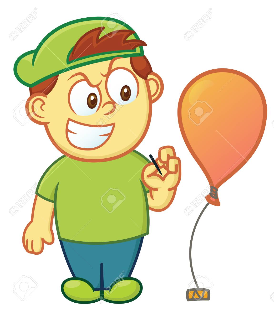 Boy Going To Pop Balloon Cartoon Royalty Free Cliparts Vectors