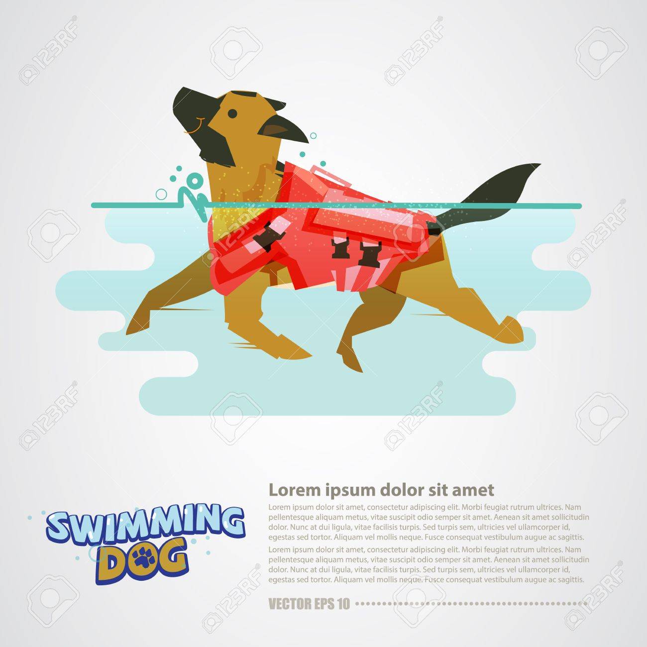 水のベクトルのイラストで泳いでライフガードを持つ犬 のイラスト素材 ベクタ Image