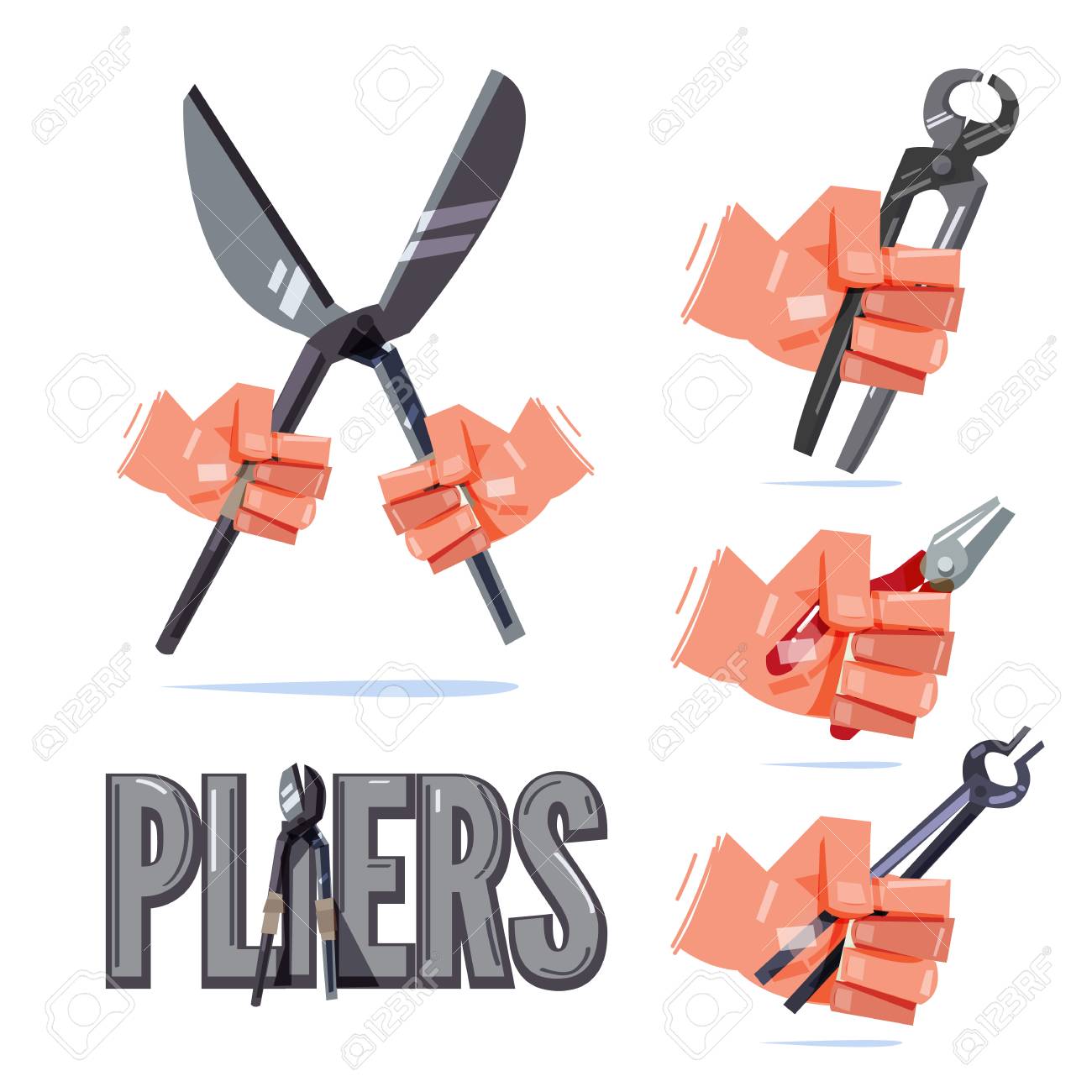 Hand holding type of pliers. hand and tool concept - vector illustration - 98039369 Hand holding type of pliers. hand and tool concept - vector illustration - 98039369
