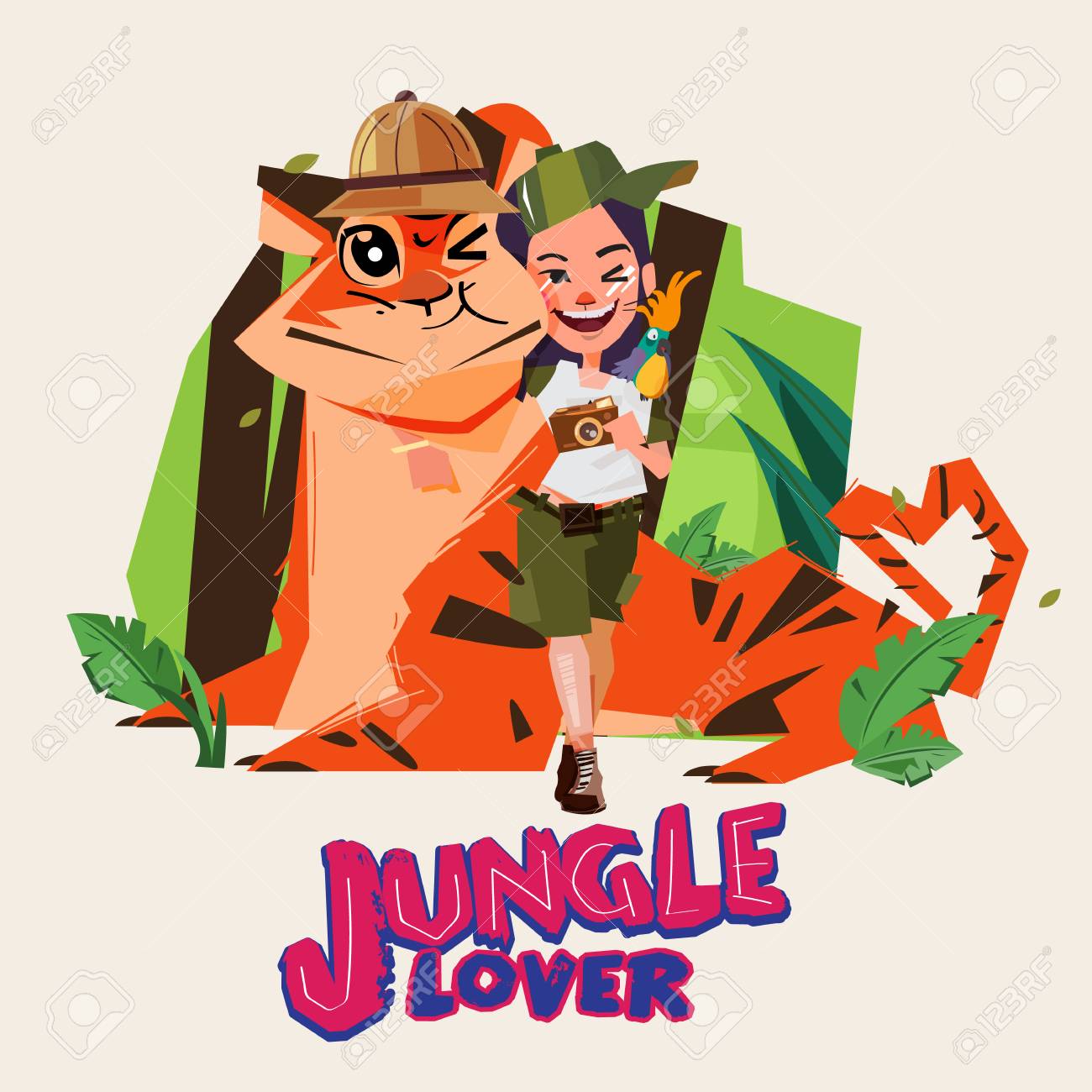 Adventure Girl Huge A Big Tiger Character Design Jungle Lover Royalty Free Cliparts Vectors And Stock Illustration Image