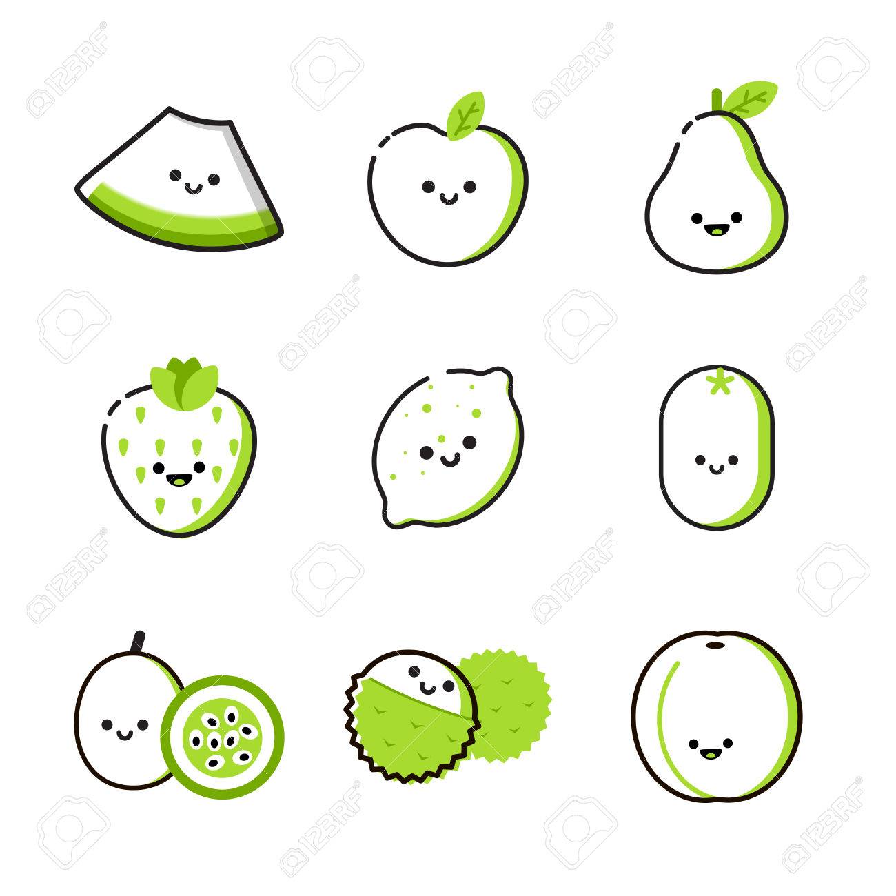 collection of icons with two tone fruits with smiles royalty free two tone icons