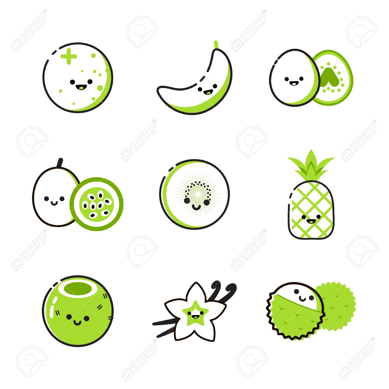 collection of icons with two tone exotic fruits royalty free two tone icons
