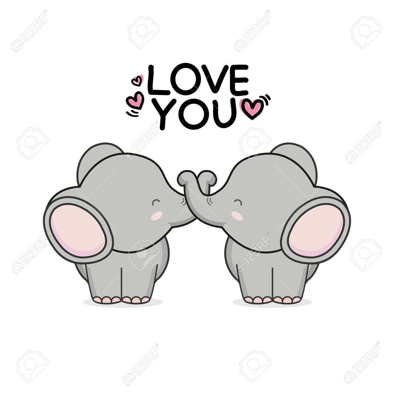 Valentines Day Greeting Card. Cute Couple Elephant Hand Drawn Cartoon  Animal Character. Royalty Free SVG, Cliparts, Vectors, And Stock  Illustration. Image 144143295.