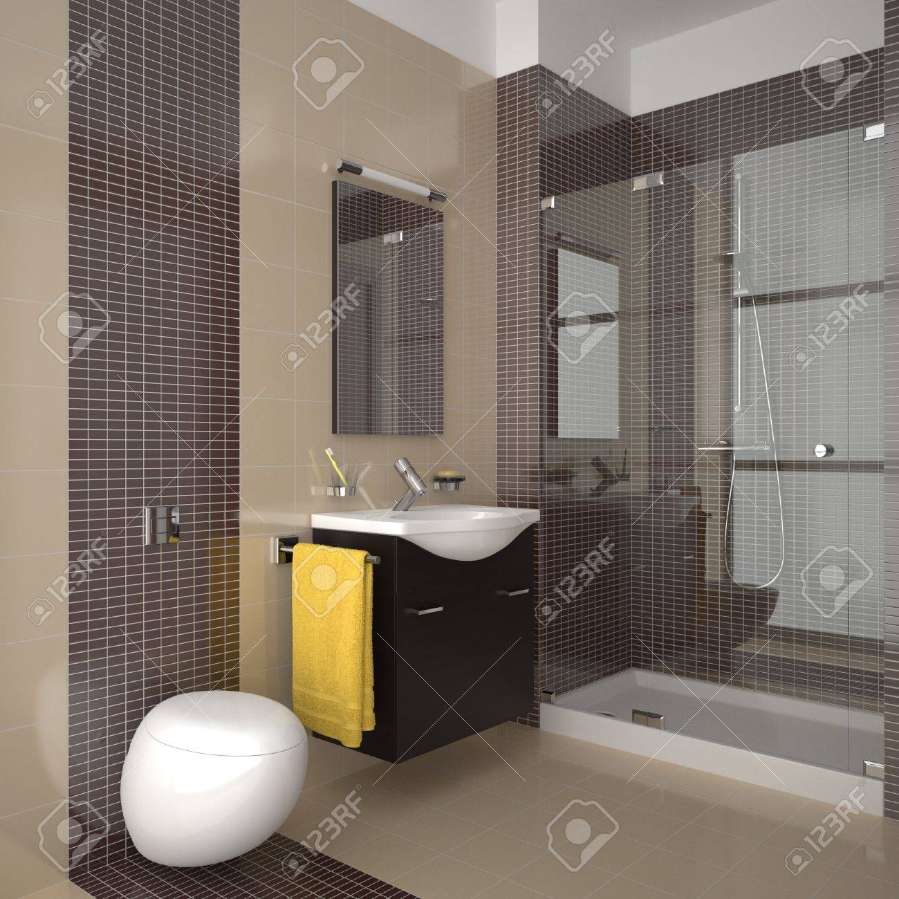 Baño moderno con azulejos de color marrón y beige fotos, retratos ...
