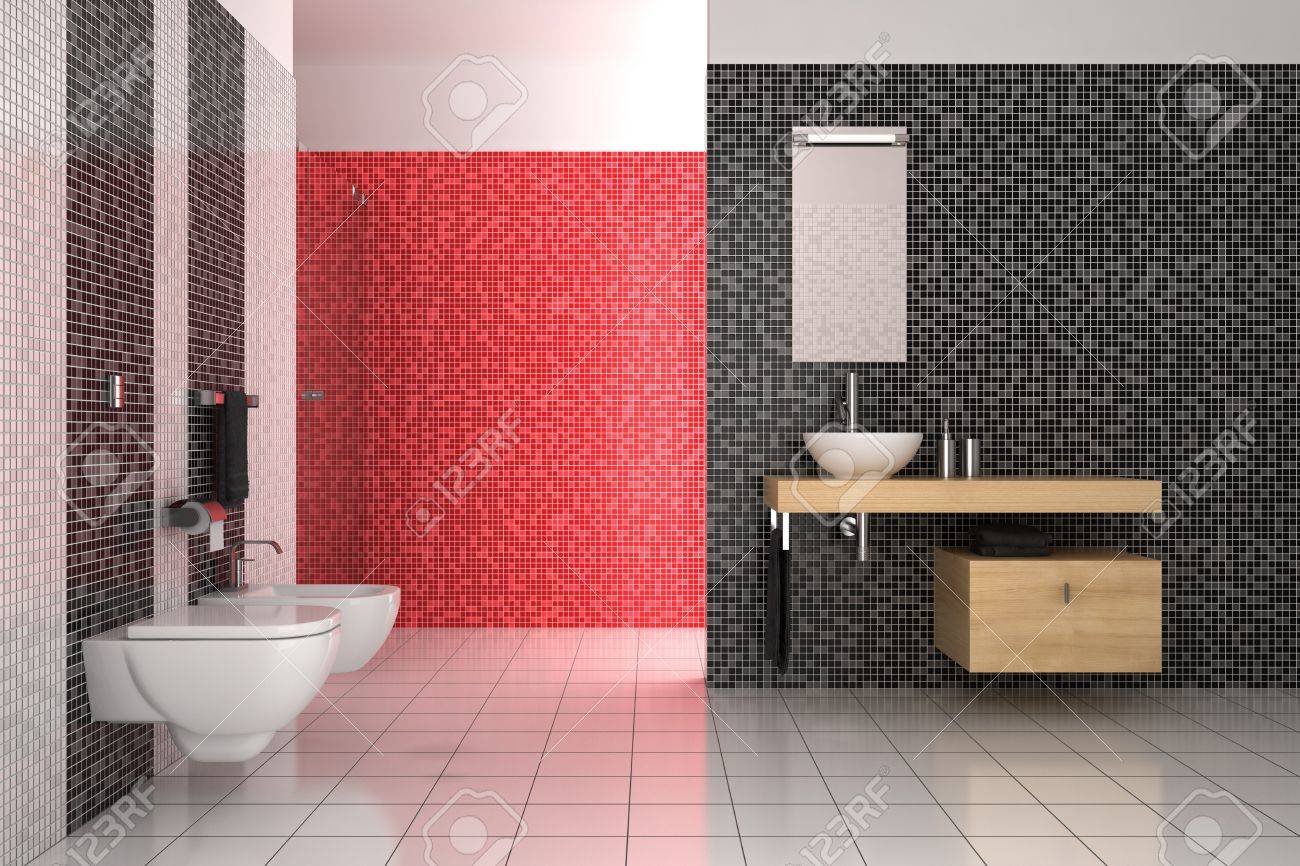 Modern Bathroom With Black Red And White Tiles Stock Photo Picture And Royalty Free Image Image 10606203