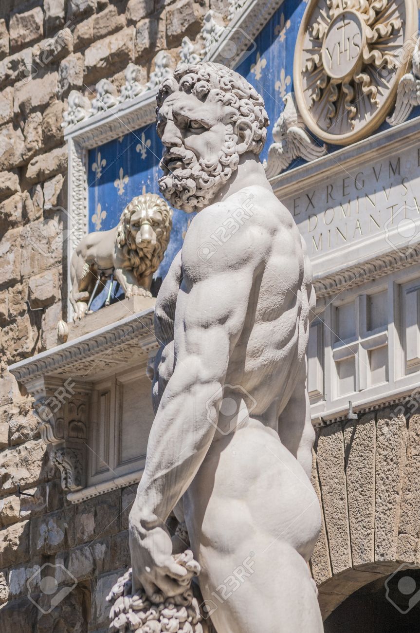 Hercules And Cacus Statue By Baccio Bandinelli In Front Of The Palazzo Vecchio At Piazza Della Signoria In Florence Italy Stock Photo Picture And Royalty Free Image Image
