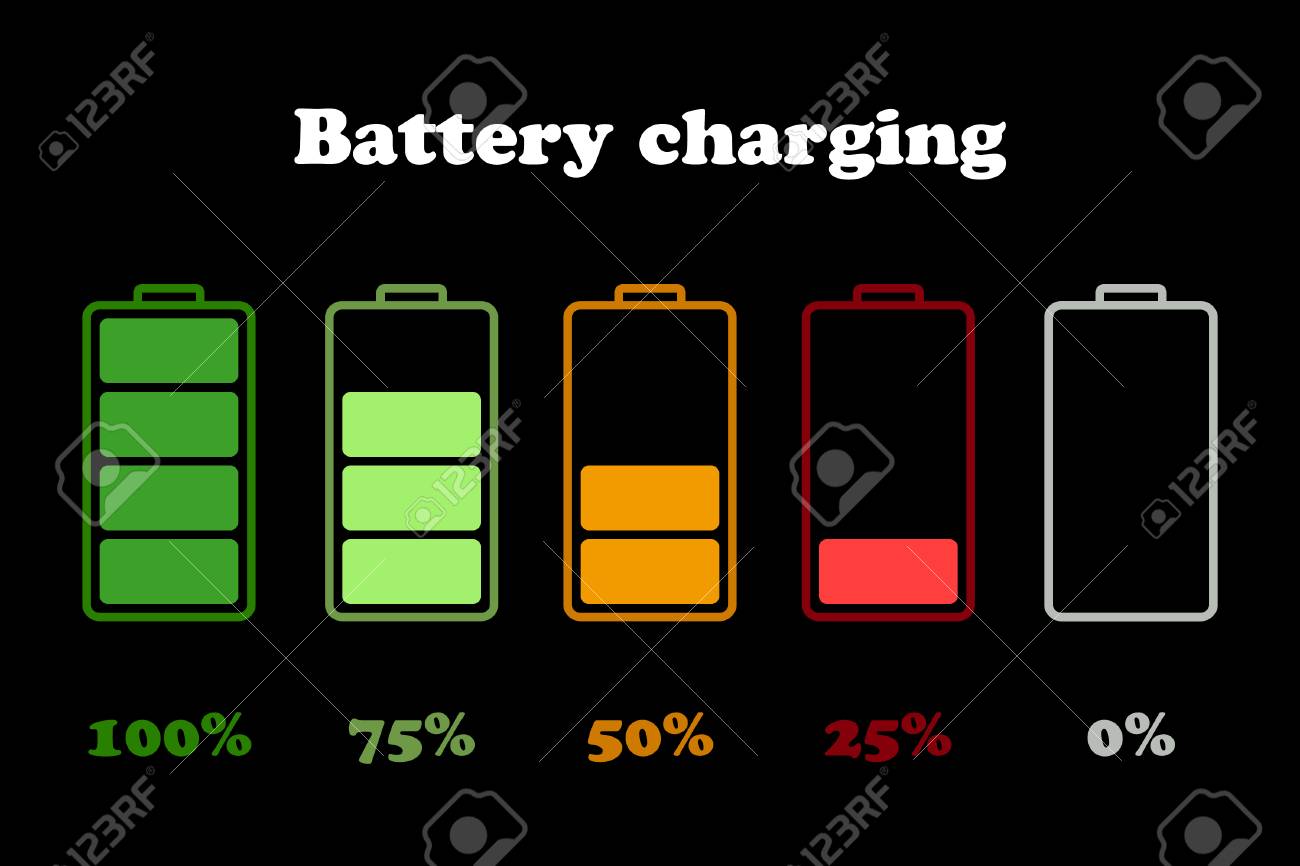 充電インジケーター の色とりどりのベクトル イラスト黒の背景 のイラスト素材 ベクタ Image