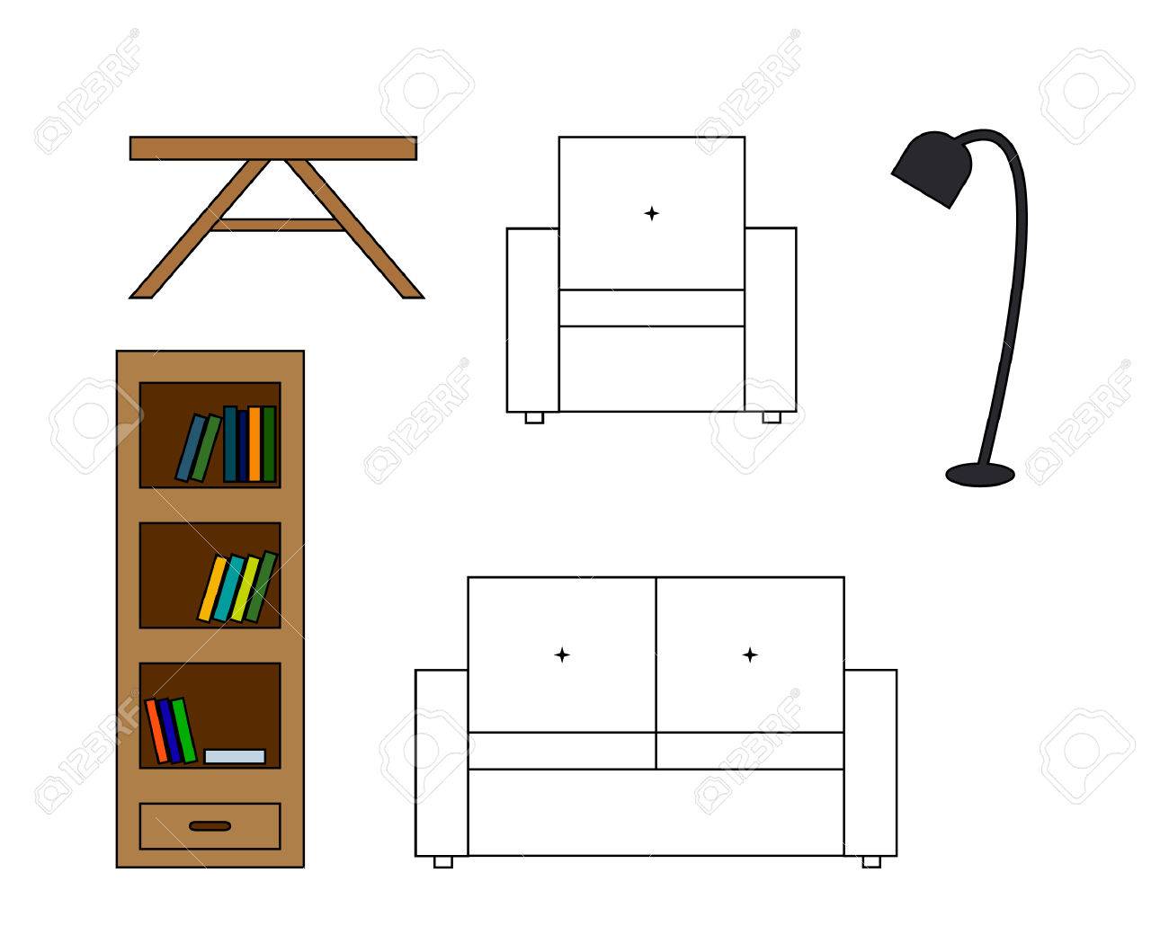Multicolored Vector Icon Of White Sofa With Backrest Amchair