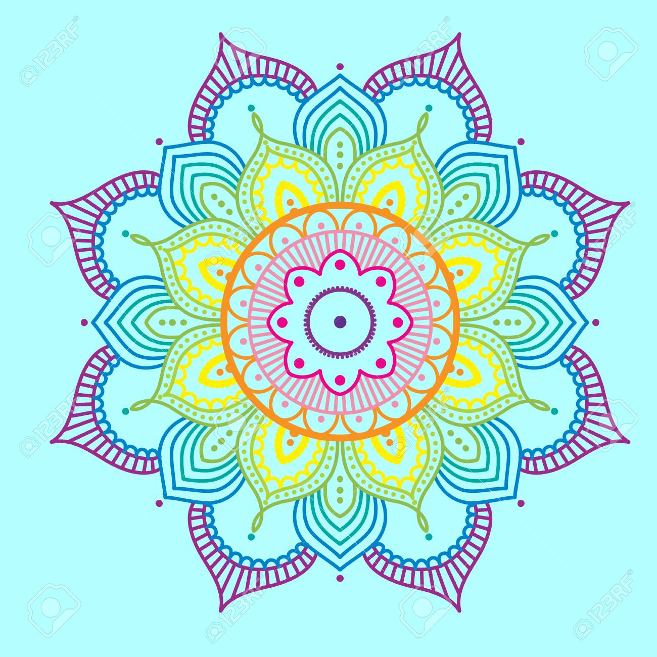 Download Rainbow Mandala On Blue Background Illustration Royalty Free Cliparts Vectors And Stock Illustration Image 69472924