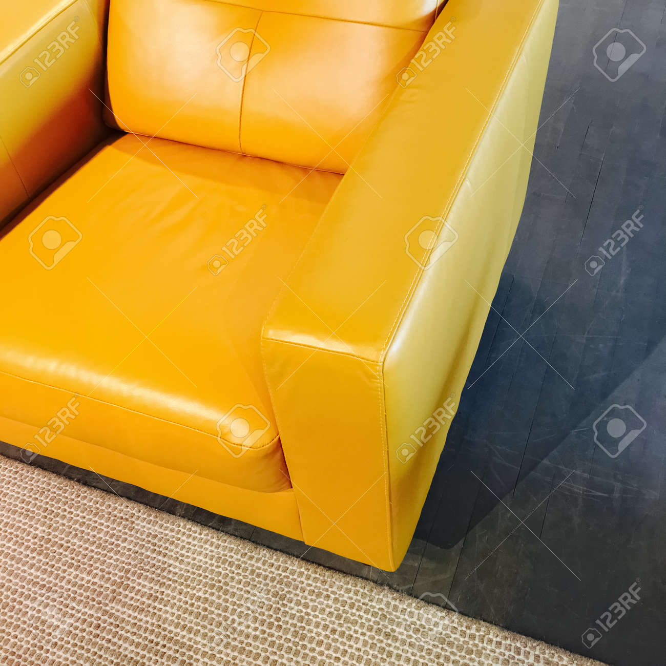 bright yellow leather armchair stylish modern furniture stock