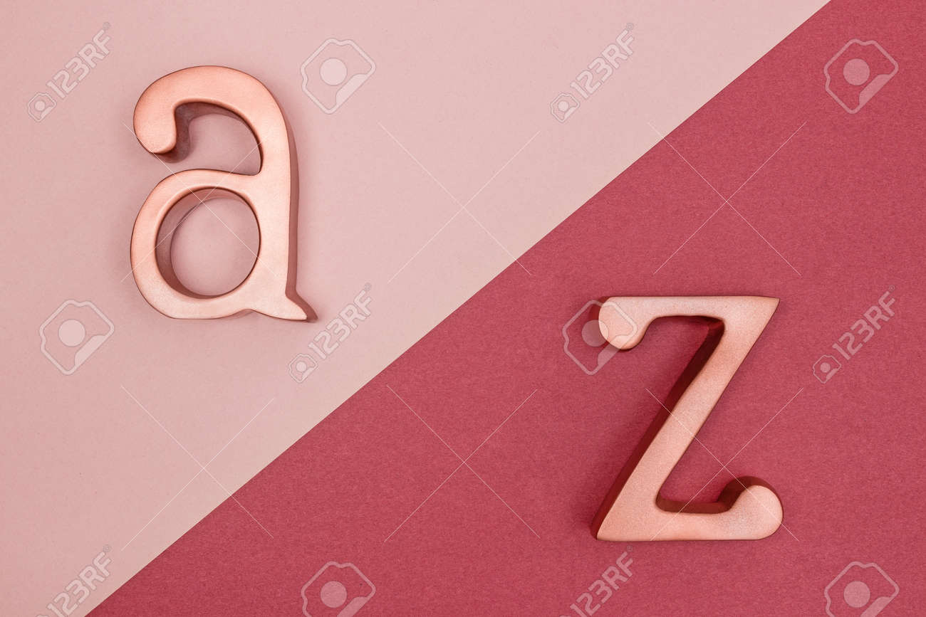 Metal Rose Gold Letters A And Z On Pink And Cherry Red Background Stock Photo Picture And Royalty Free Image Image 103430917