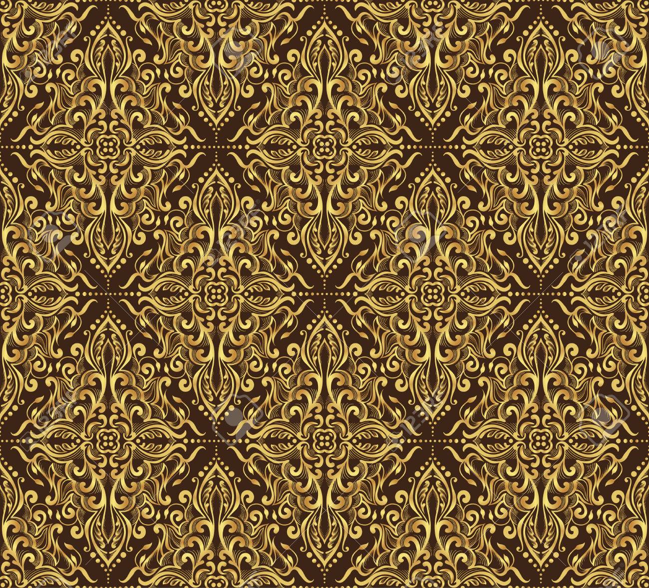 seamless golden damask pattern on a dark brown background royalty gold damask background