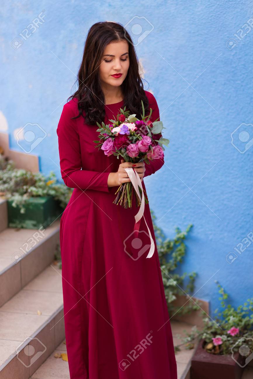 bride in red gown