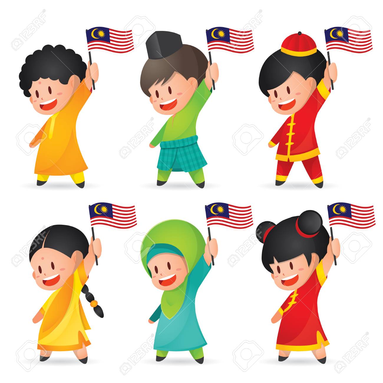 malaysia national independence day illustration cute cartoon