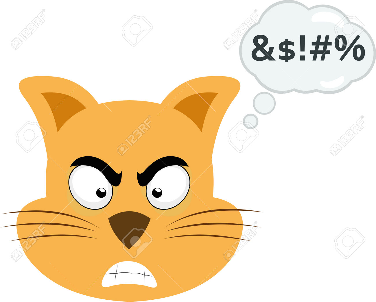 vector illustration of the face of a cartoon cat with an angry