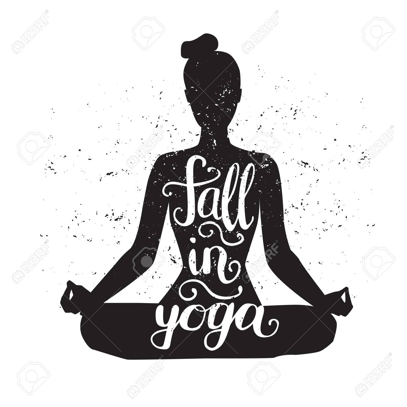 fall in yoga vector illustration with female figure hand lettering yoga vector