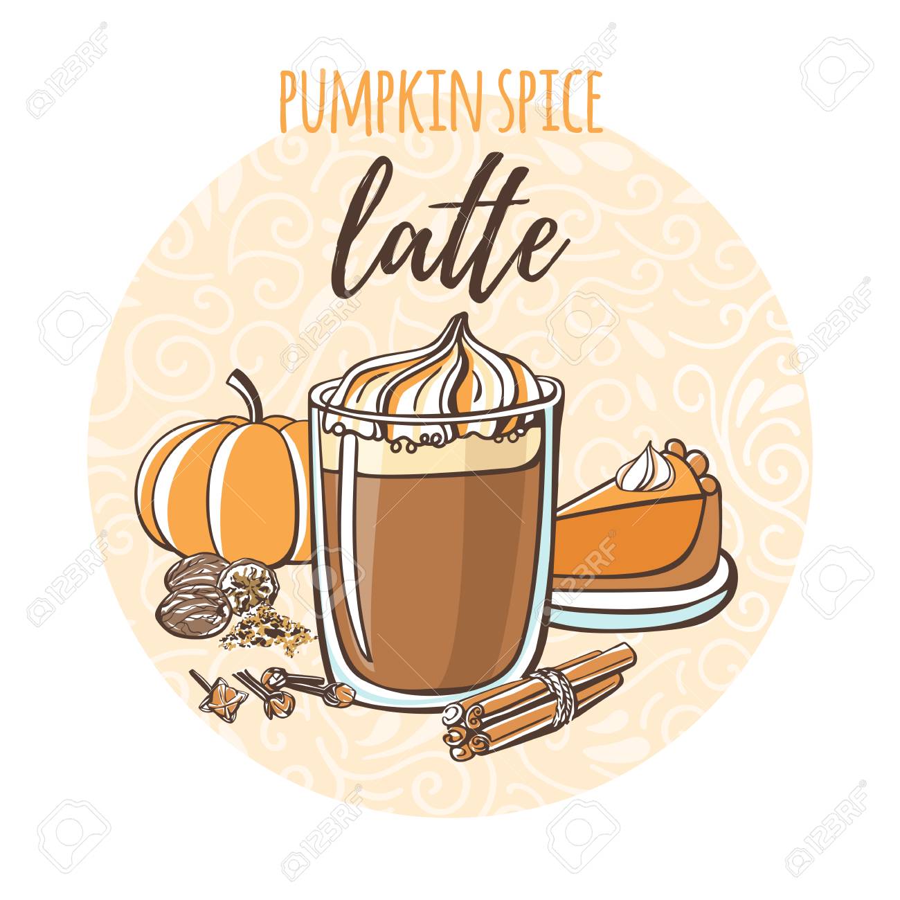 Pumpkin Spice Latte Vector Illustration Of Circle Drink And Royalty Free Cliparts Vectors And Stock Illustration Image 116611216