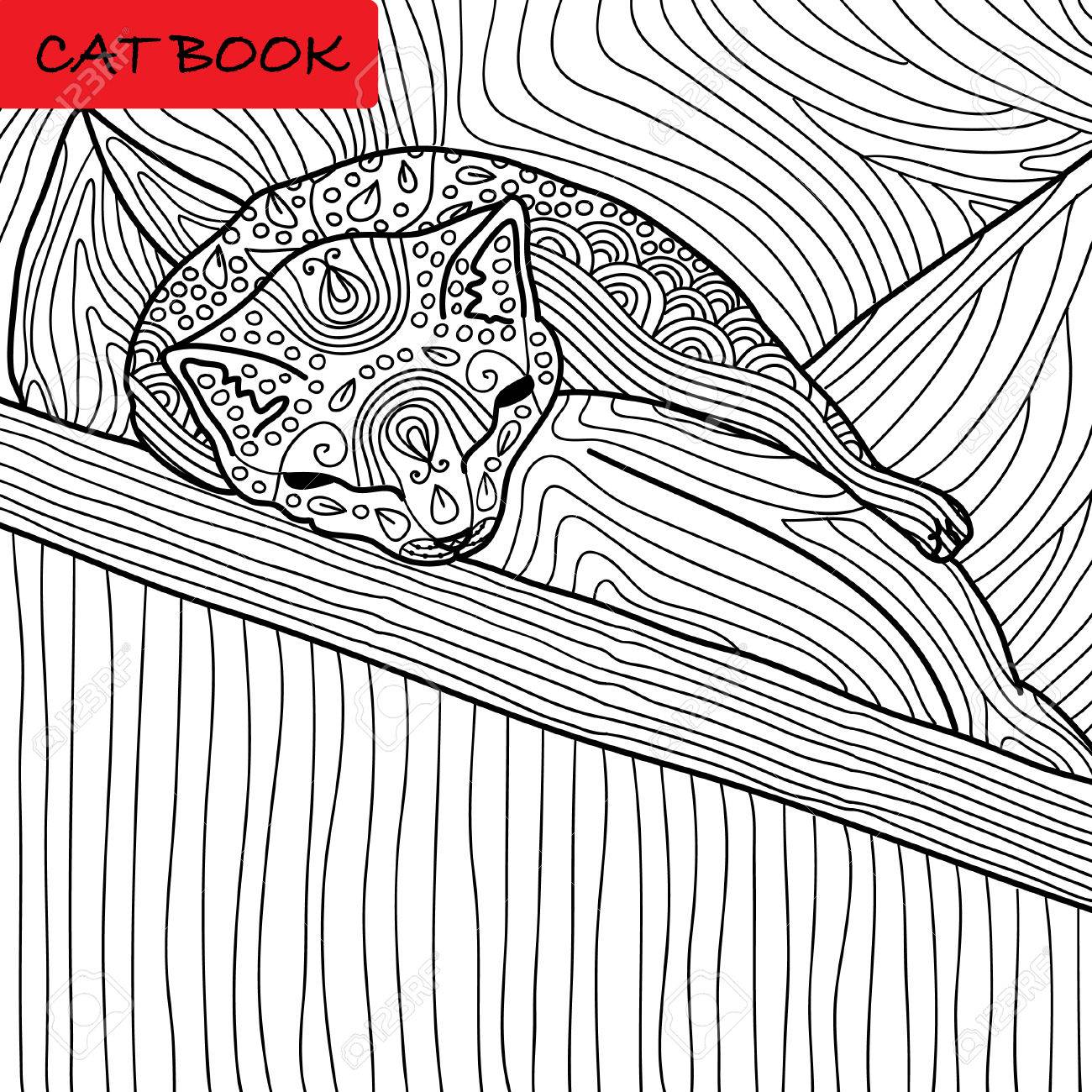 Coloriage De Chat Pour Adultes Bebe Chaton Drole De Dormir Sur L Oreiller Hand Drawn Illustration Avec Des Motifs Zenart Clip Art Libres De Droits Vecteurs Et Illustration Image