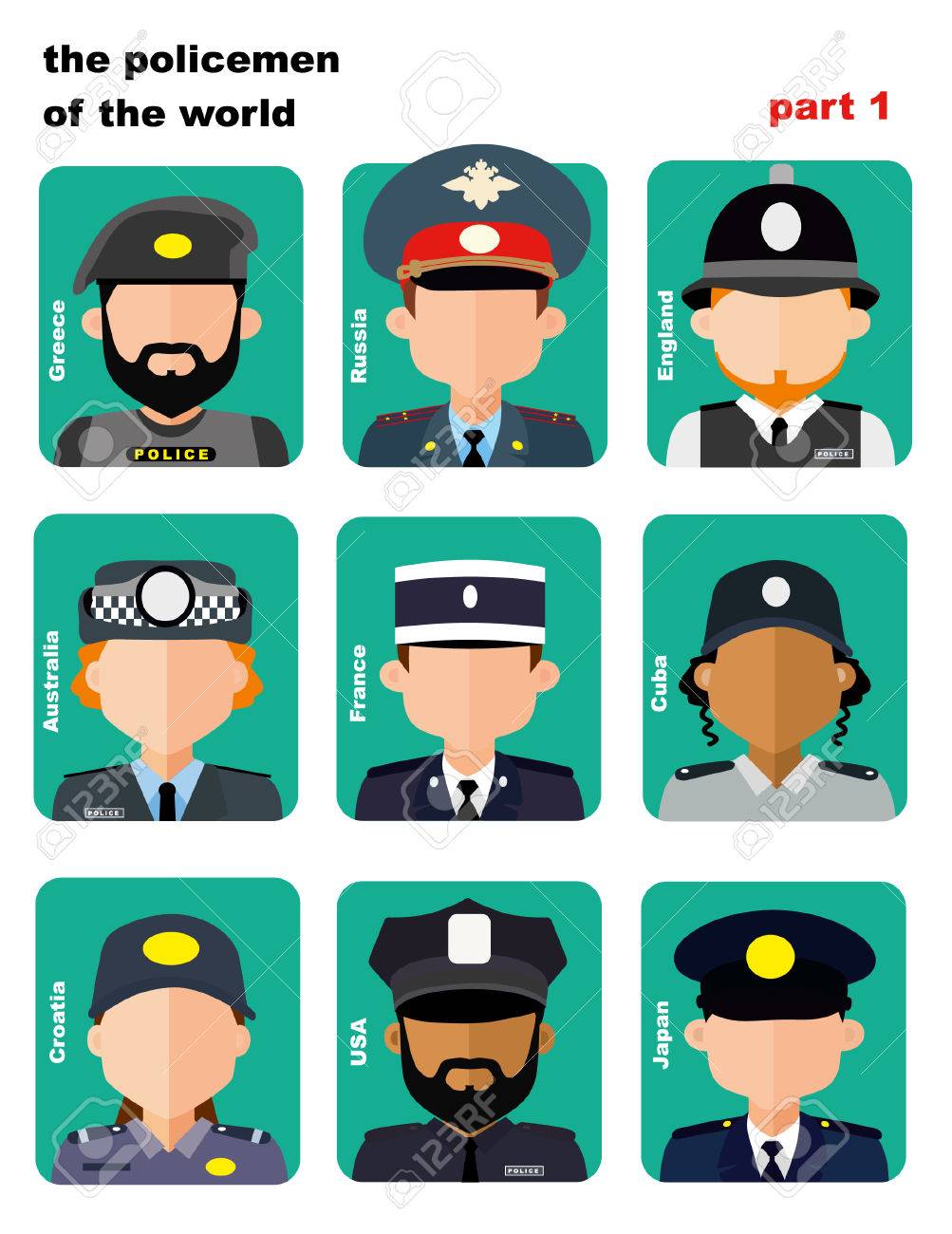 アバター アイコンから世界中の警察官のセットのイラスト素材 ベクタ Image 6536