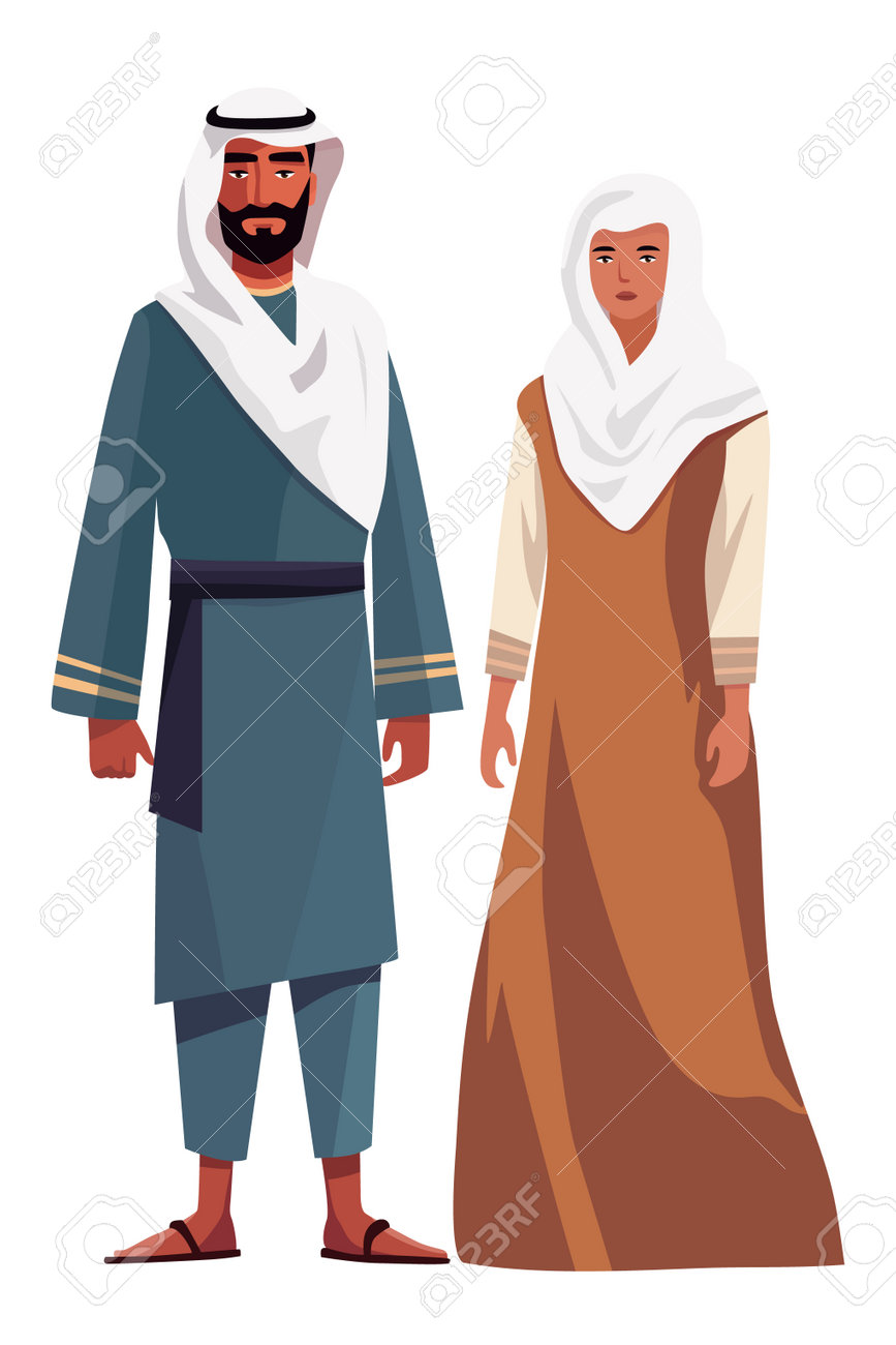 Muslim Couple Wearing Traditional Clothes. Vector Illustration Of Diverse  Cartoon Islam People In Traditional. Isolated On White. Royalty Free SVG,  Cliparts, Vectors, and Stock Illustration. Image 204981718., image size:867x1300