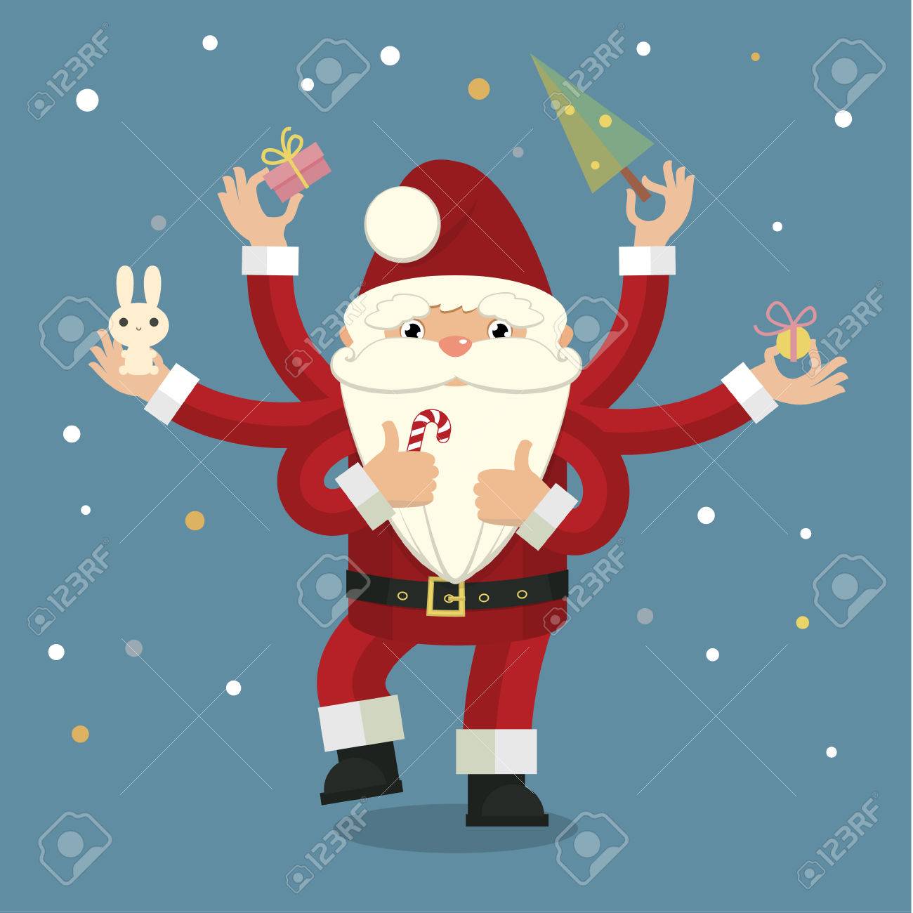 青色の背景に多武装したサンタ クロースとクリスマス イラスト詳細を閉じる のイラスト素材 ベクタ Image