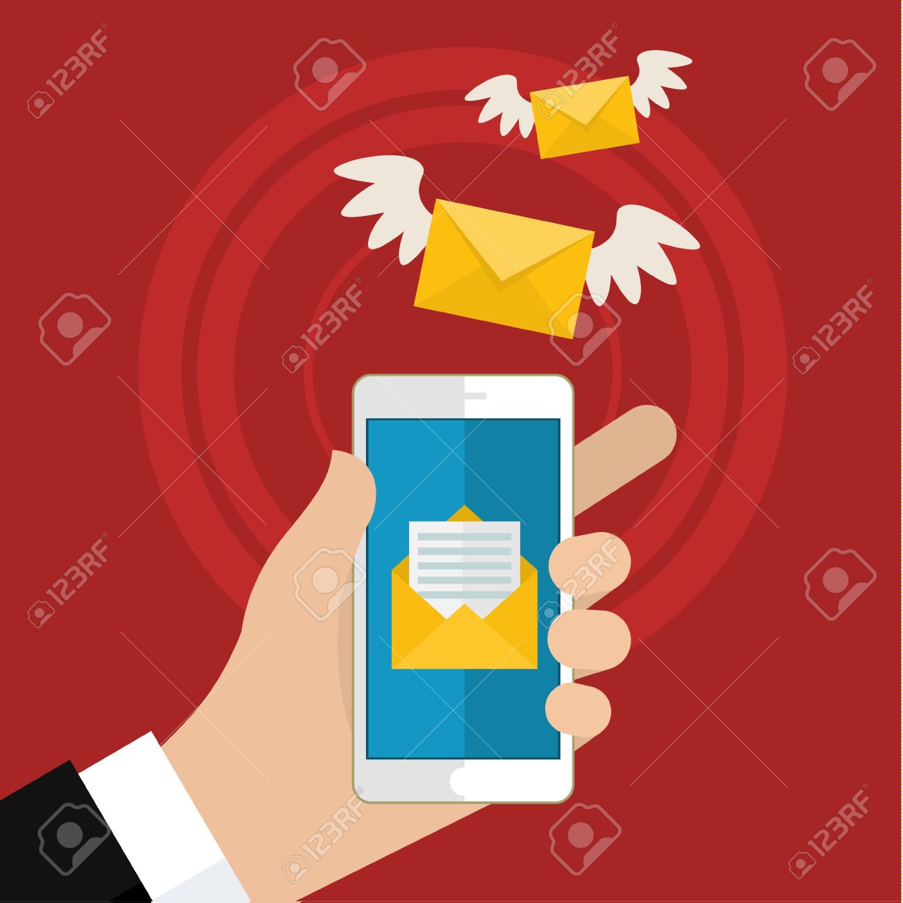 vector flat colorful icon with fly letter or short message service short message service