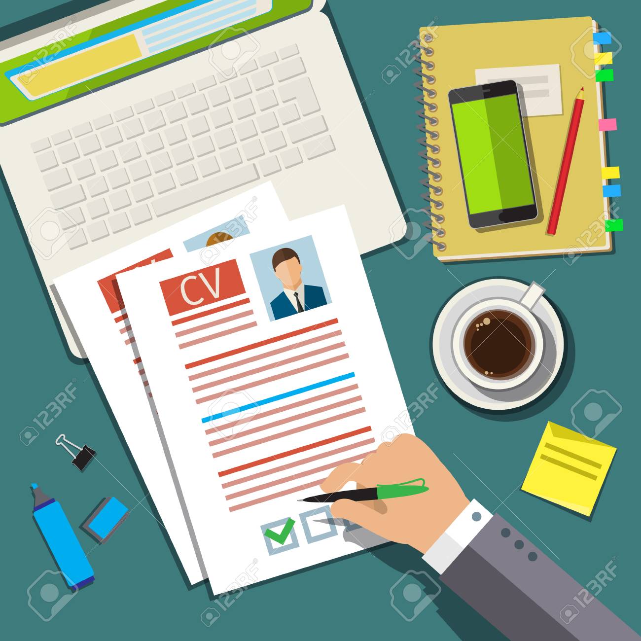resume Flat Design Resume job interview concept with business cv resume flat design vector illustration stock vector
