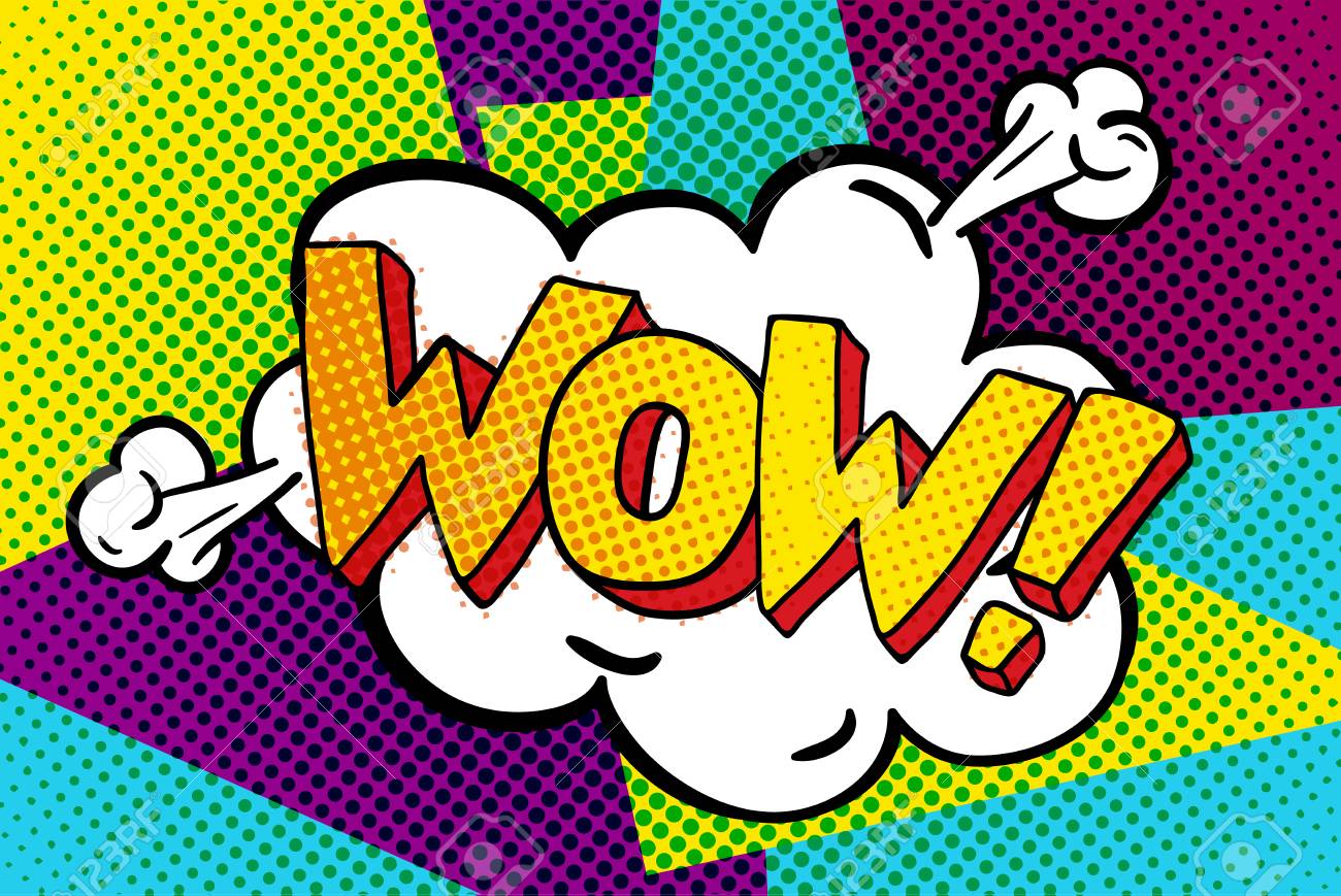 wow word bubble wow message in pop art comic style royalty free