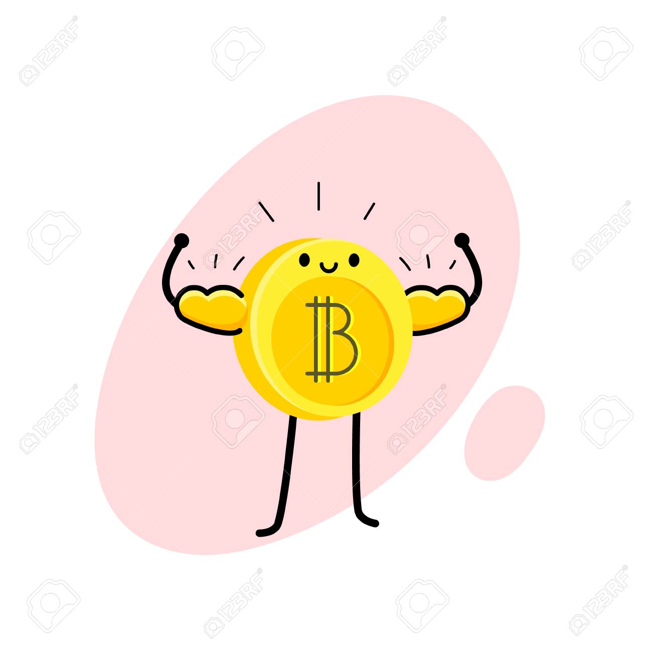 Concept De Monnaie Crypto. Personnage De Dessin Animé Bitcoin. Le Bitcoin  Se Tient Debout, Brille Et Montre Sa Force. Illustration Vectorielle. Clip  Art Libres De Droits, Svg, Vecteurs Et Illustration. Image 98212064